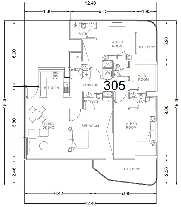 3 bedrooms floor plan