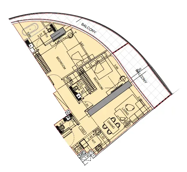 2 bedrooms floor plan