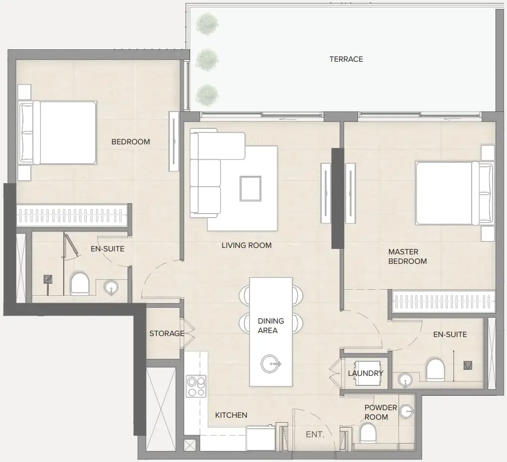 2 bedrooms floor plan