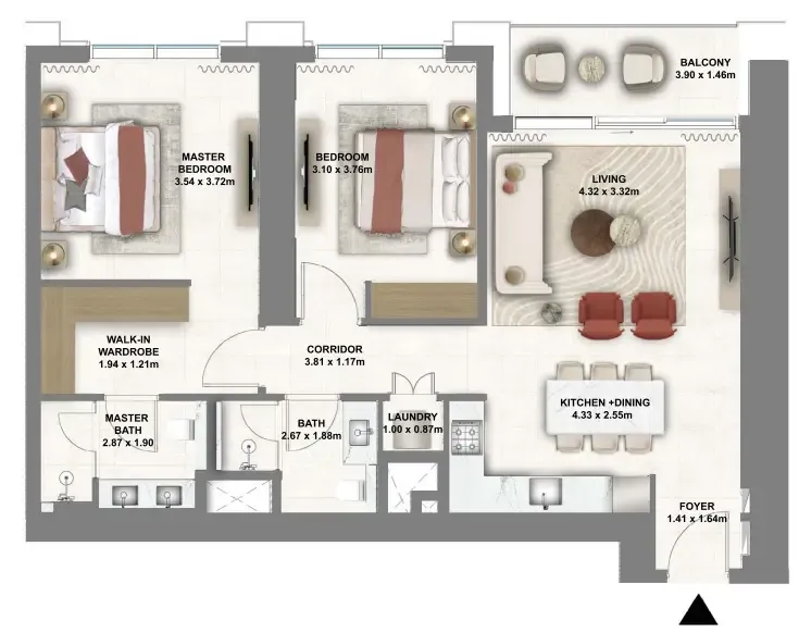 2 bedrooms floor plan