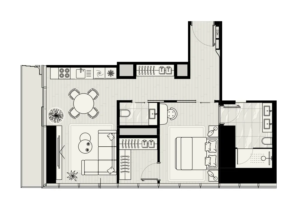 Mered Iconic Tower 1BR floor plan