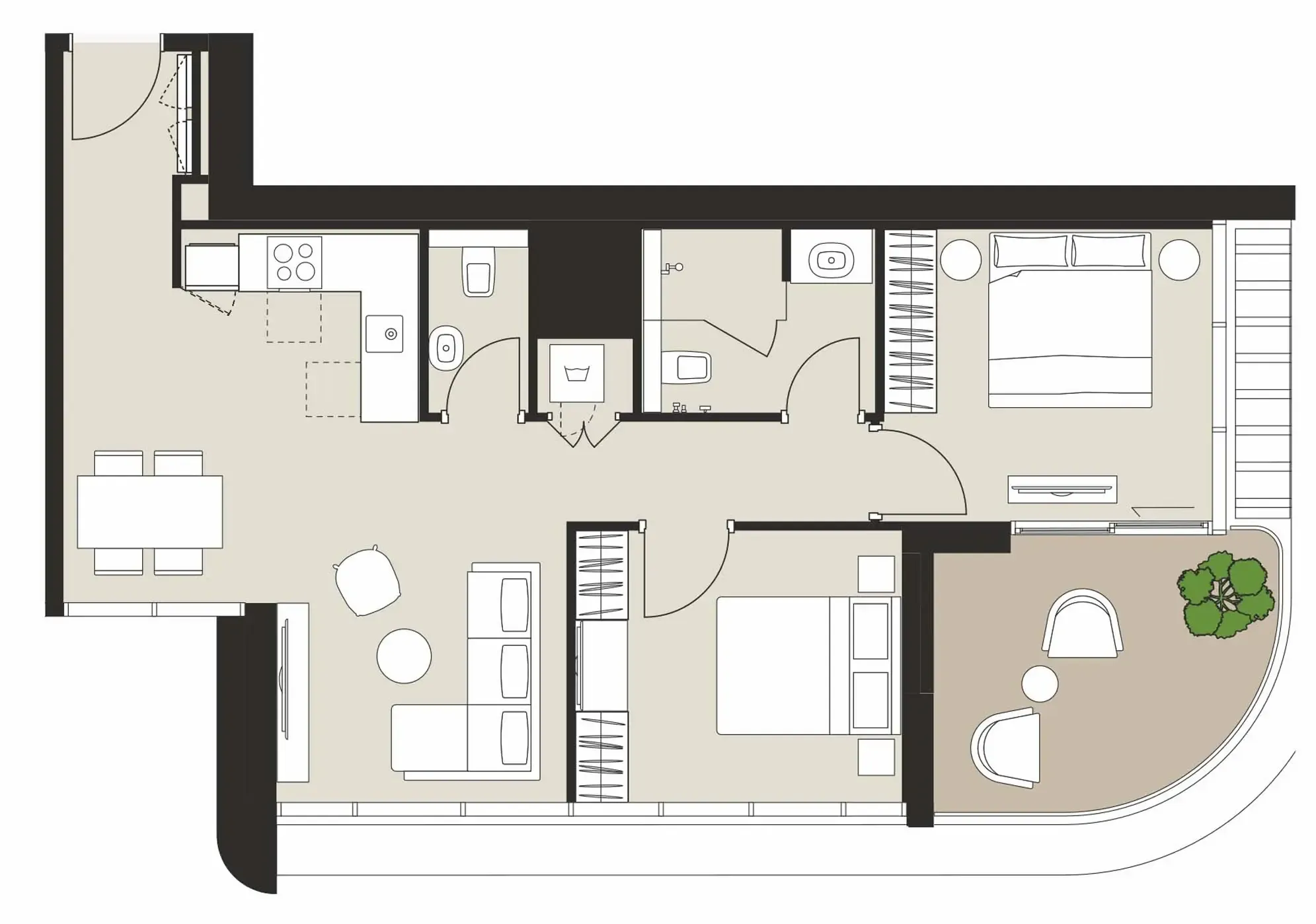 2 bedrooms floor plan