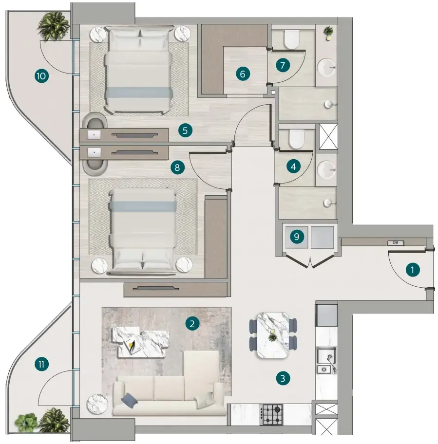 2 bed