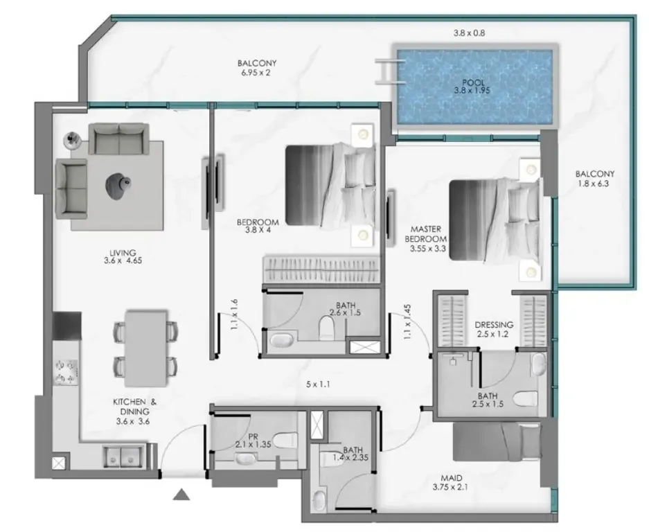 Samana Ocean Bay — 3 Bedrooms floor plan