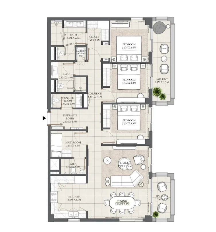 3 bedrooms floor plan