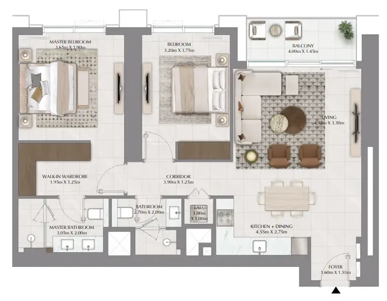 2 bedrooms floor plan