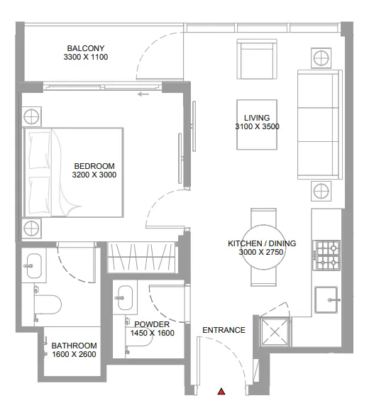 1 bedroom floor plan