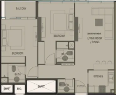 2 bedrooms floor plan