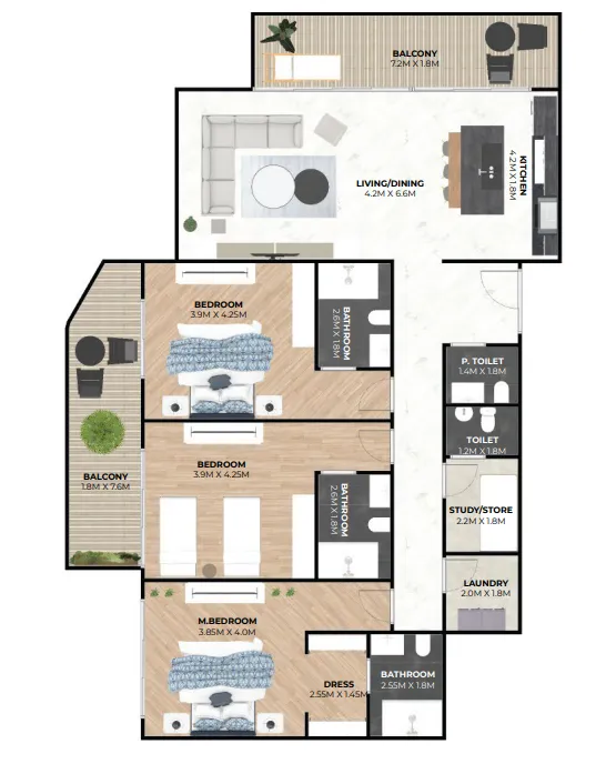 3 bedrooms floor plan