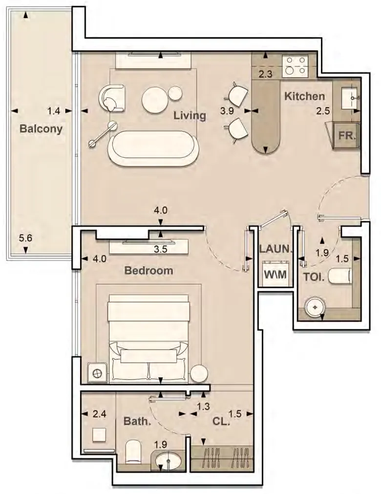 S and S Lume Residences 1BR floor plan
