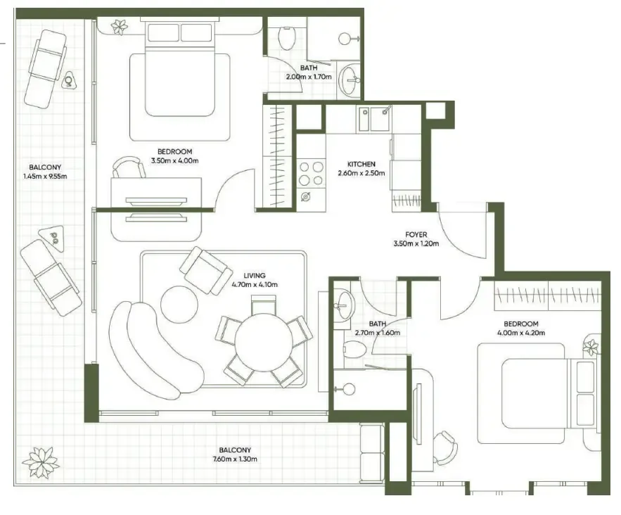 Segrex Development Olivia Gardens 2BR floor plan