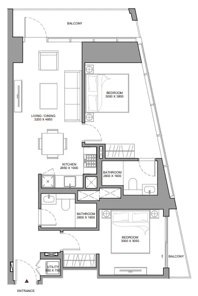 2 bedrooms floor plan