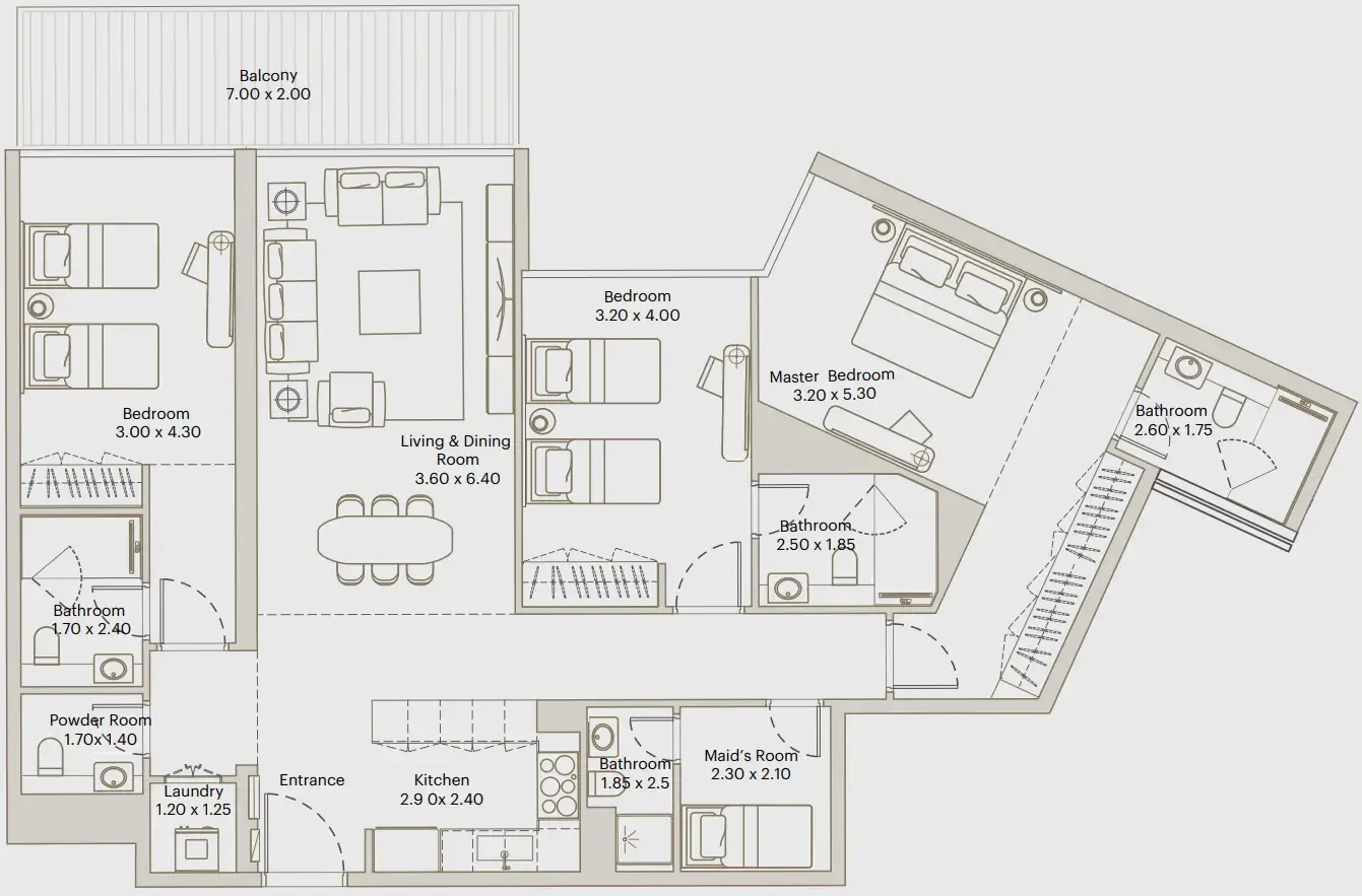Deyaar Eleve 3BR floor plan