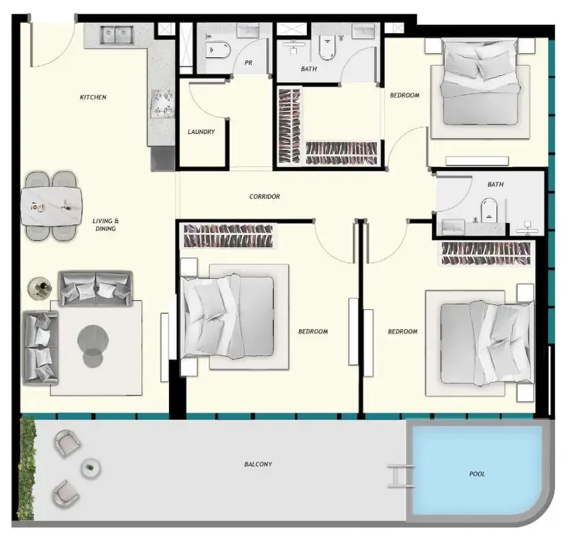 3 bedrooms floor plan