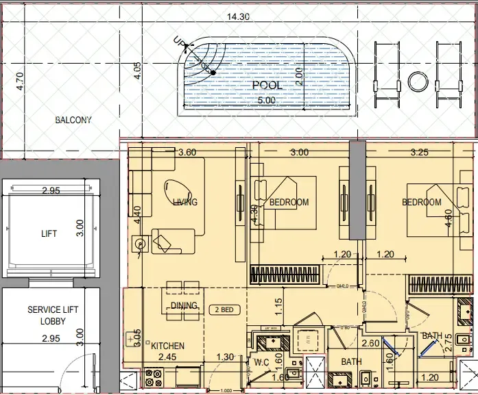 2 bedrooms floor plan