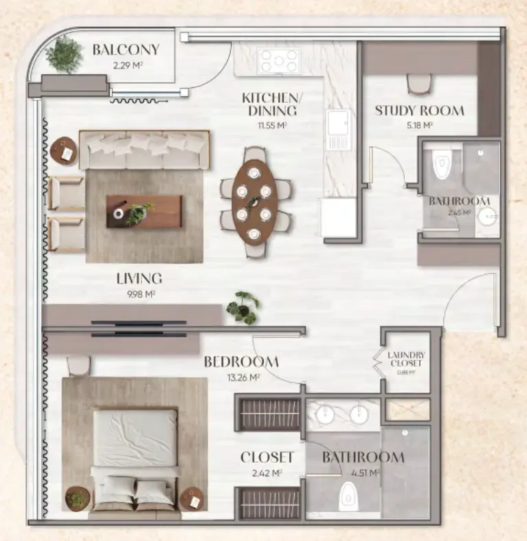 1 bedroom floor plan