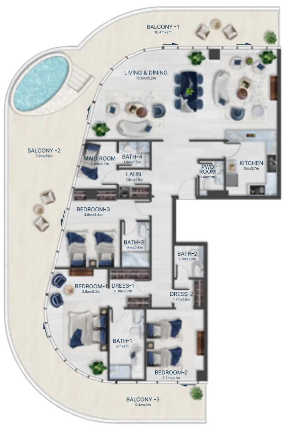 3 bedrooms floor plan