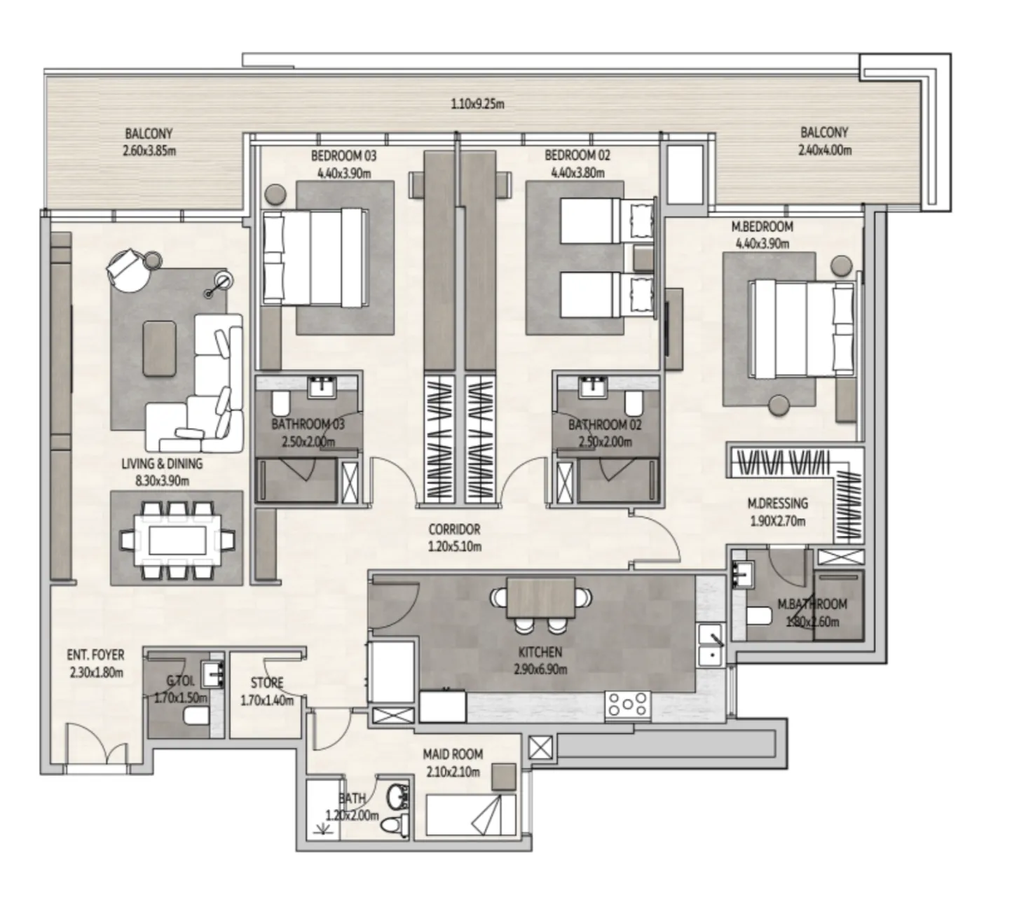 3 bedrooms floor plan