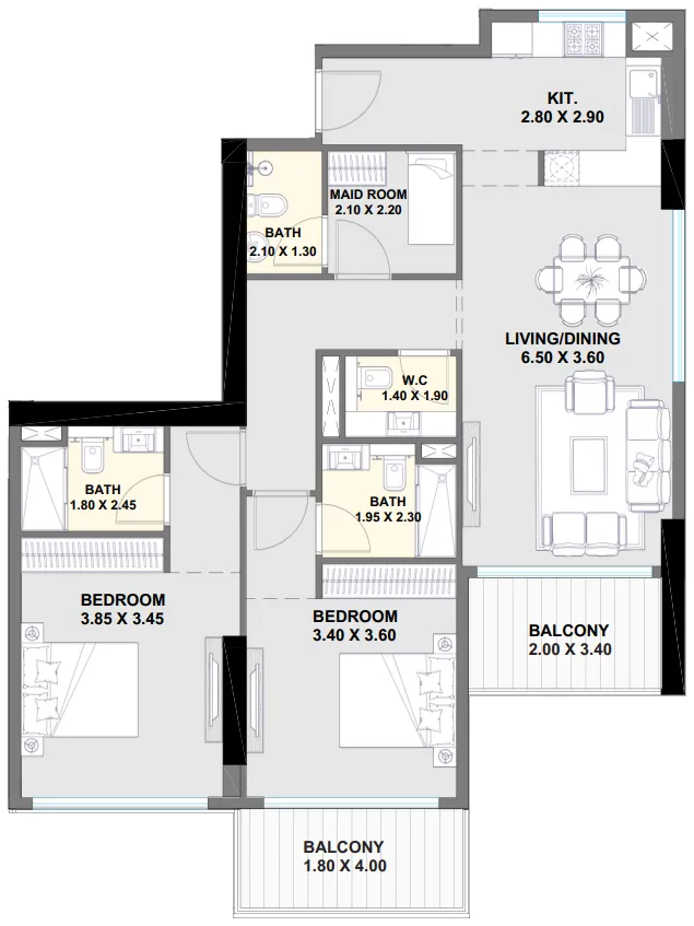 2 bedrooms floor plan