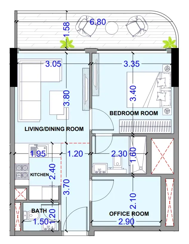 1 bedroom floor plan