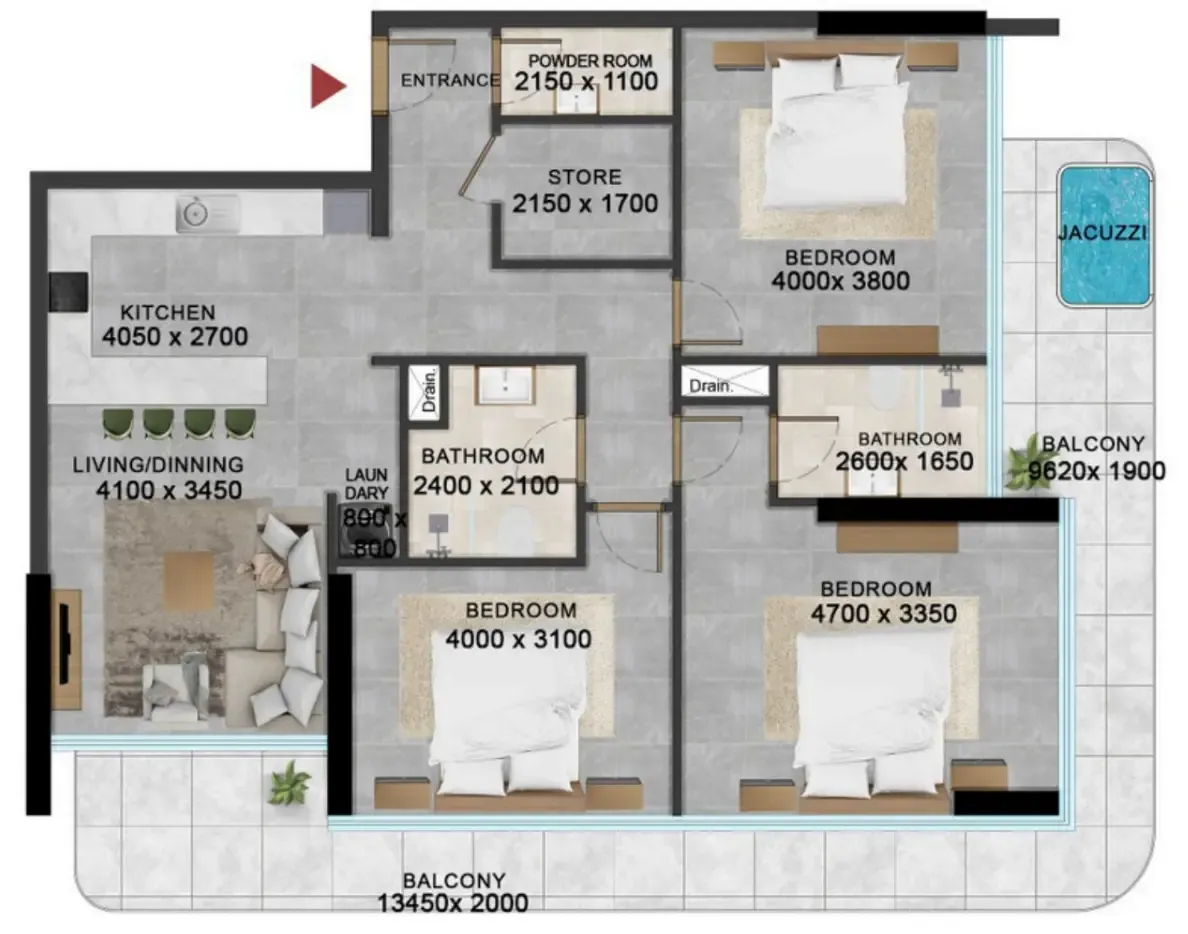 3 bedrooms floor plan