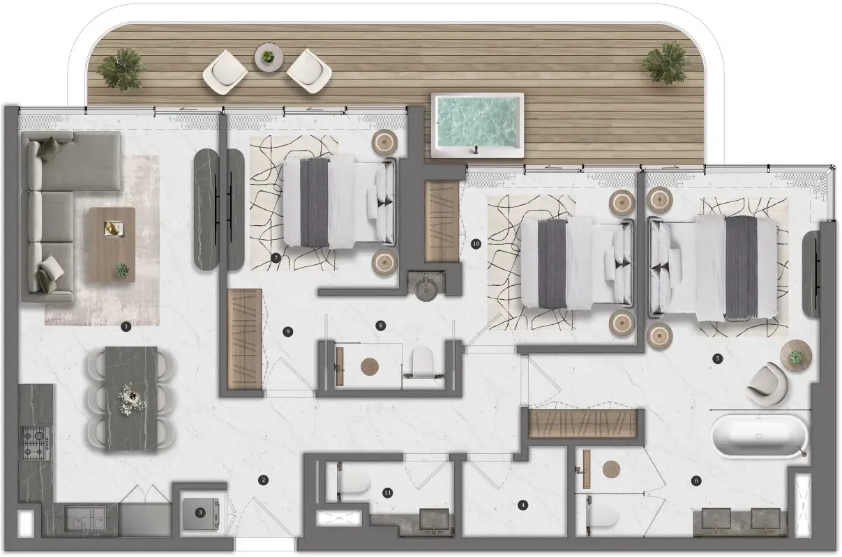 3 bedrooms floor plan