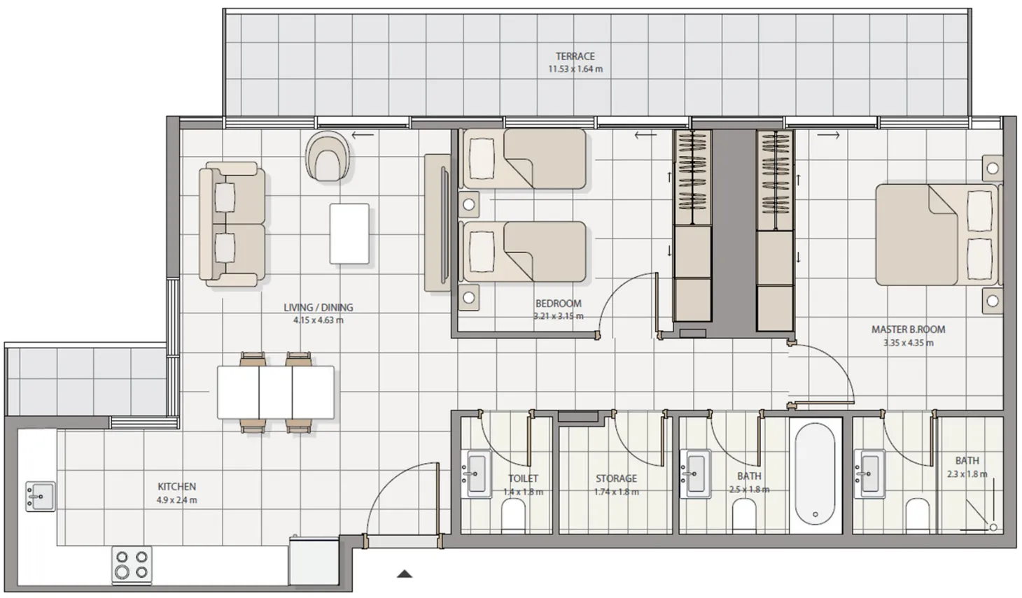 2 bedrooms floor plan