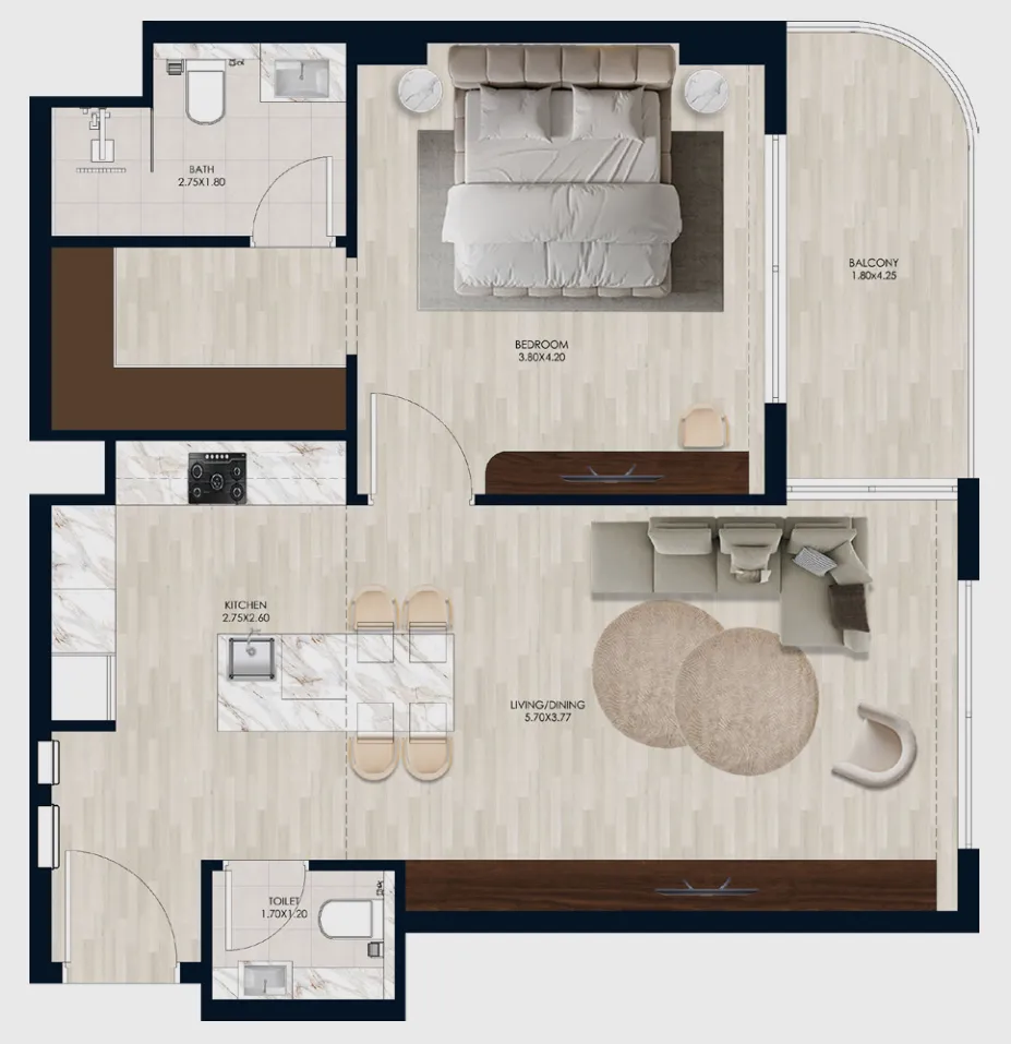 1 bedroom floor plan