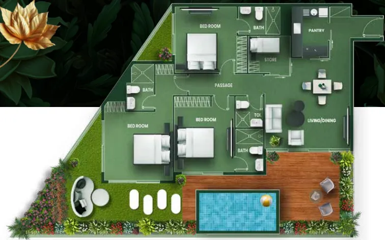 Vincitore Vincitore Aqua Flora 3BR floor plan