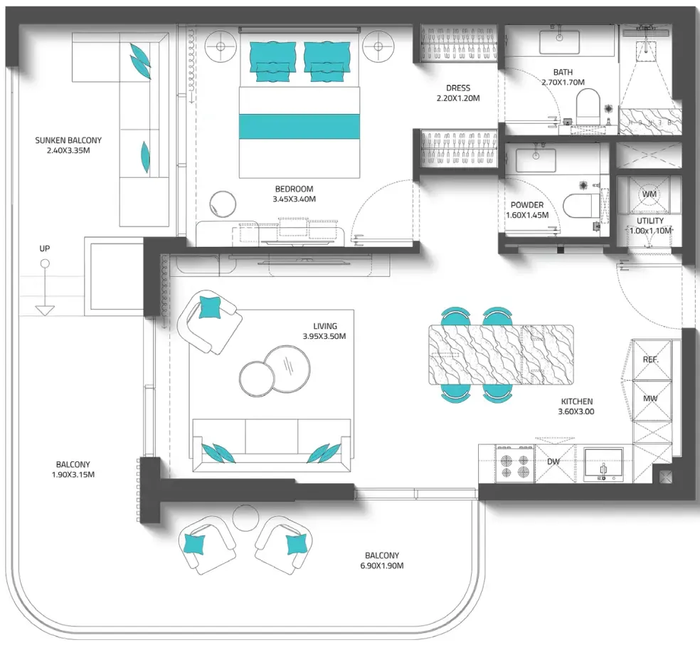 Reef Luxury Development Reef 997 1BR floor plan