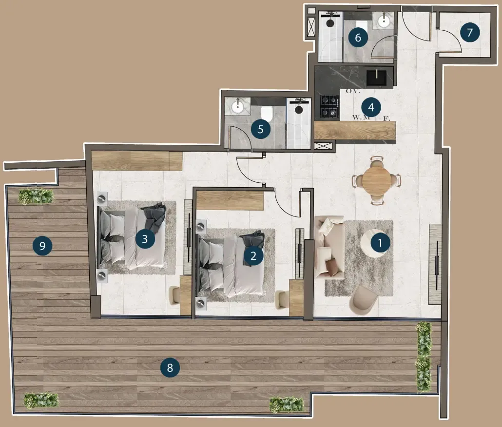 2 bedrooms floor plan