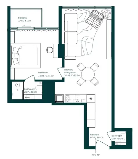 1 bedroom floor plan