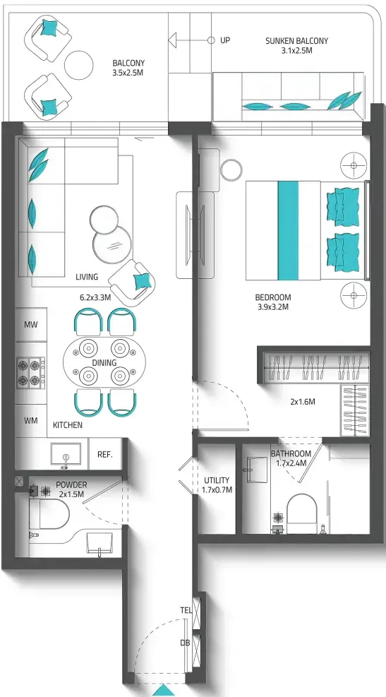 1 bedroom floor plan