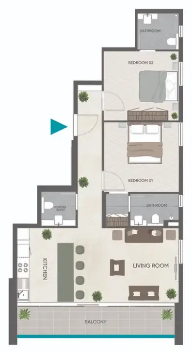 2 bedrooms floor plan