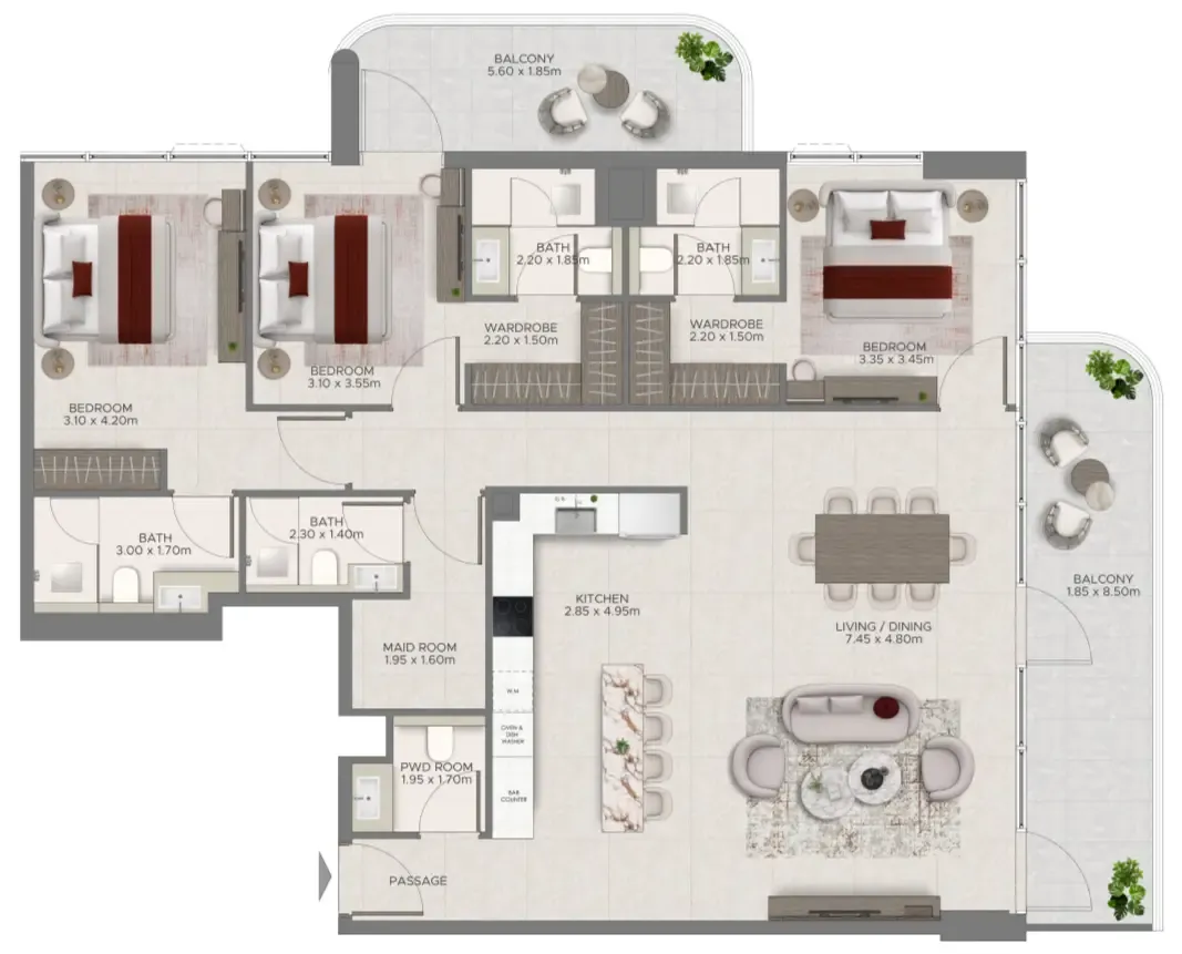 3 bedrooms floor plan