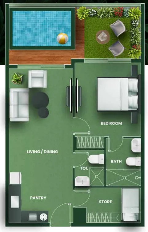 Vincitore Vincitore Aqua Flora 1BR floor plan