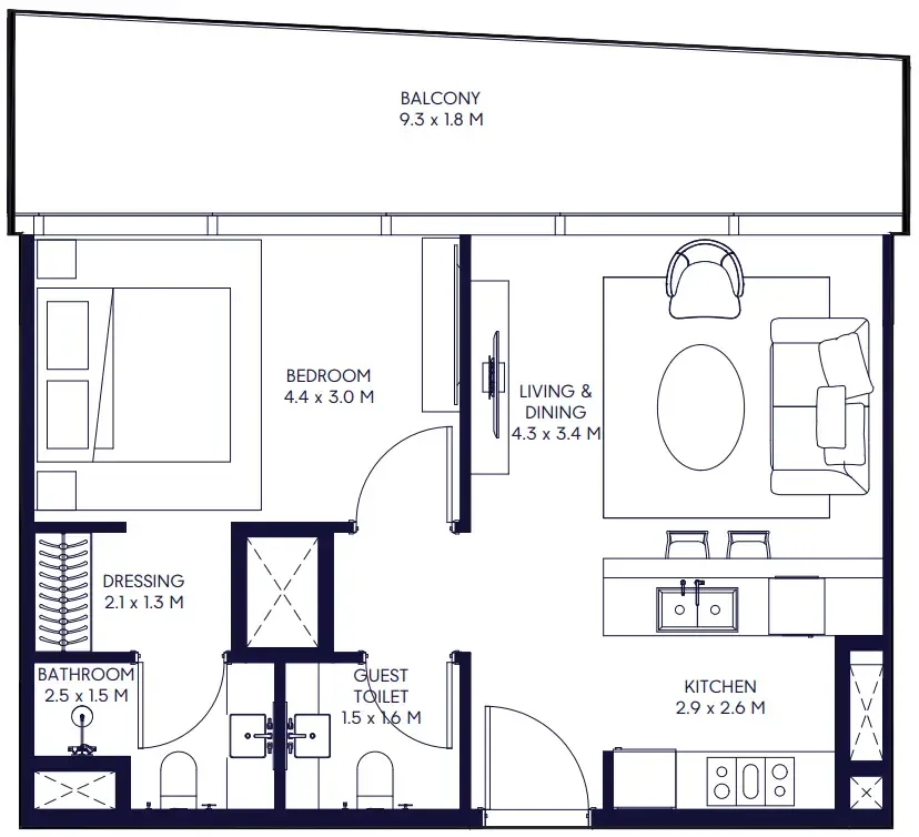 Arada Inaura Hotels & Residences Downtown 1BR floor plan