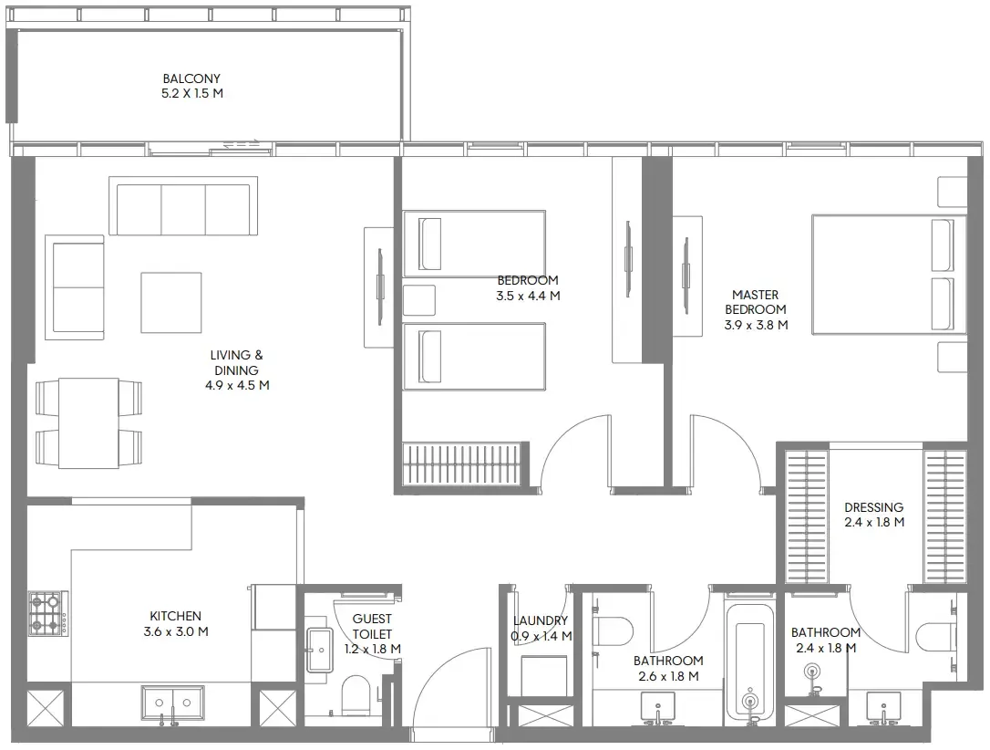 2 bedrooms floor plan