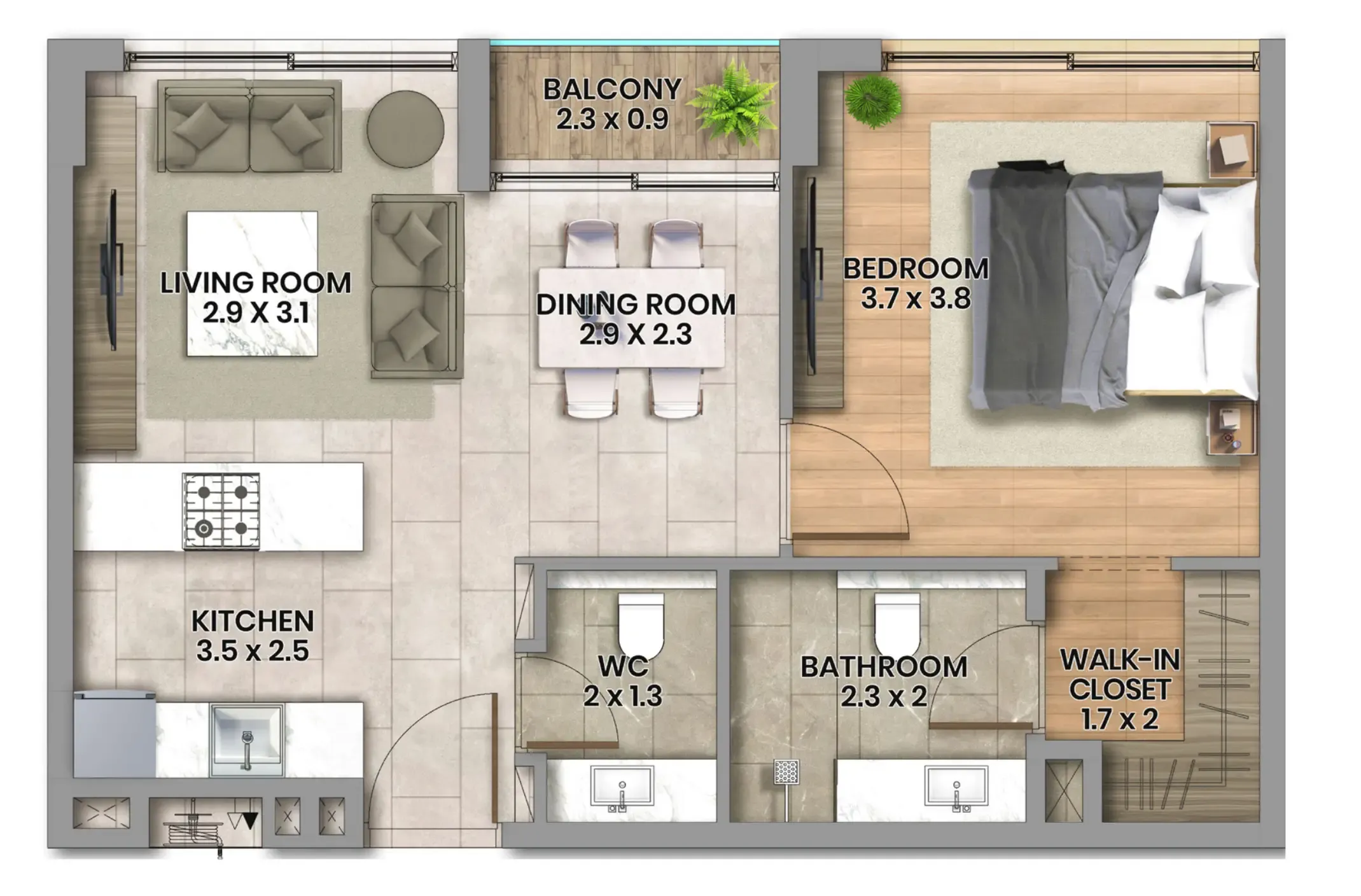 1 bed