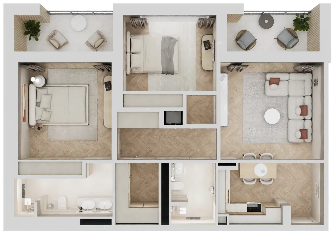 2 bedrooms floor plan