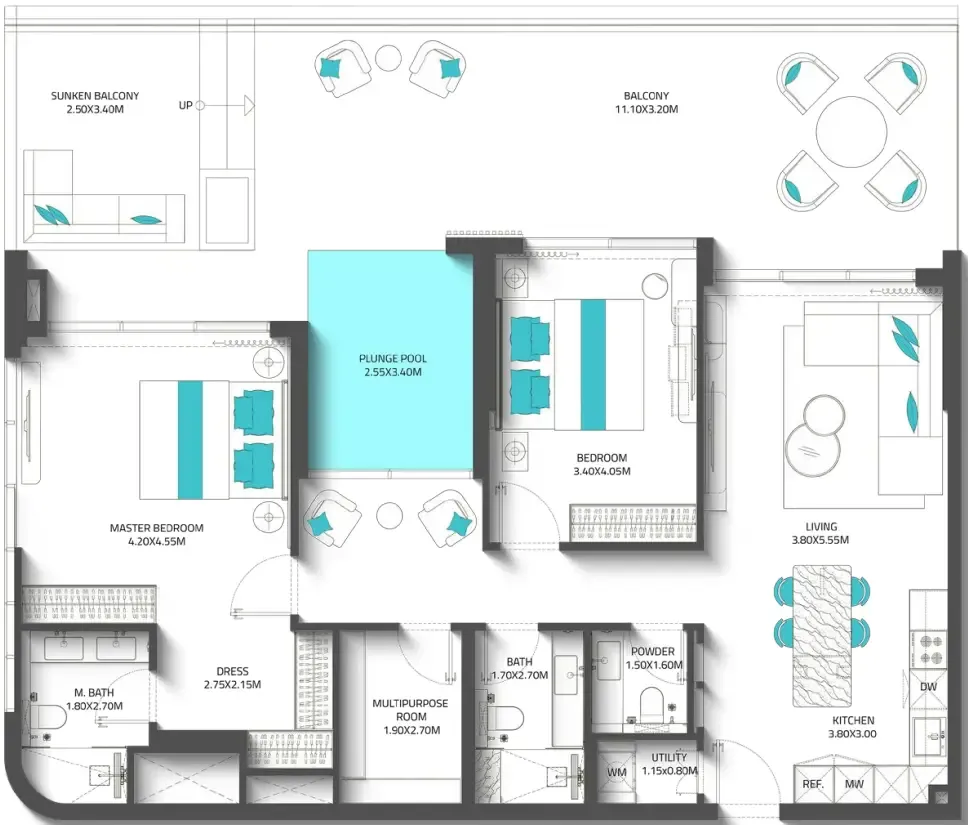 Reef Luxury Development Reef 997 2BR floor plan