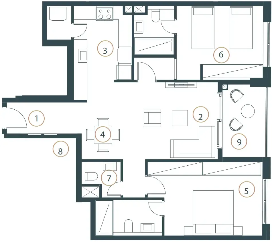 2 bedrooms floor plan
