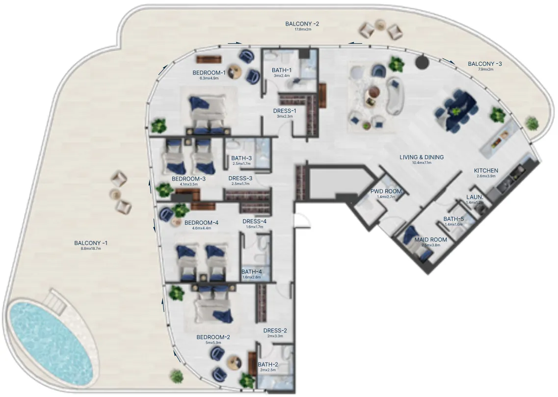 4 bedrooms floor plan