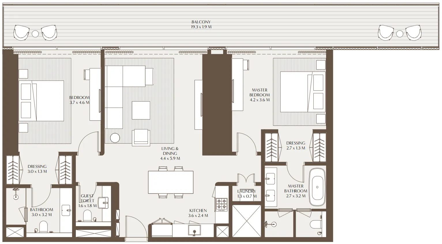 2 bedrooms floor plan