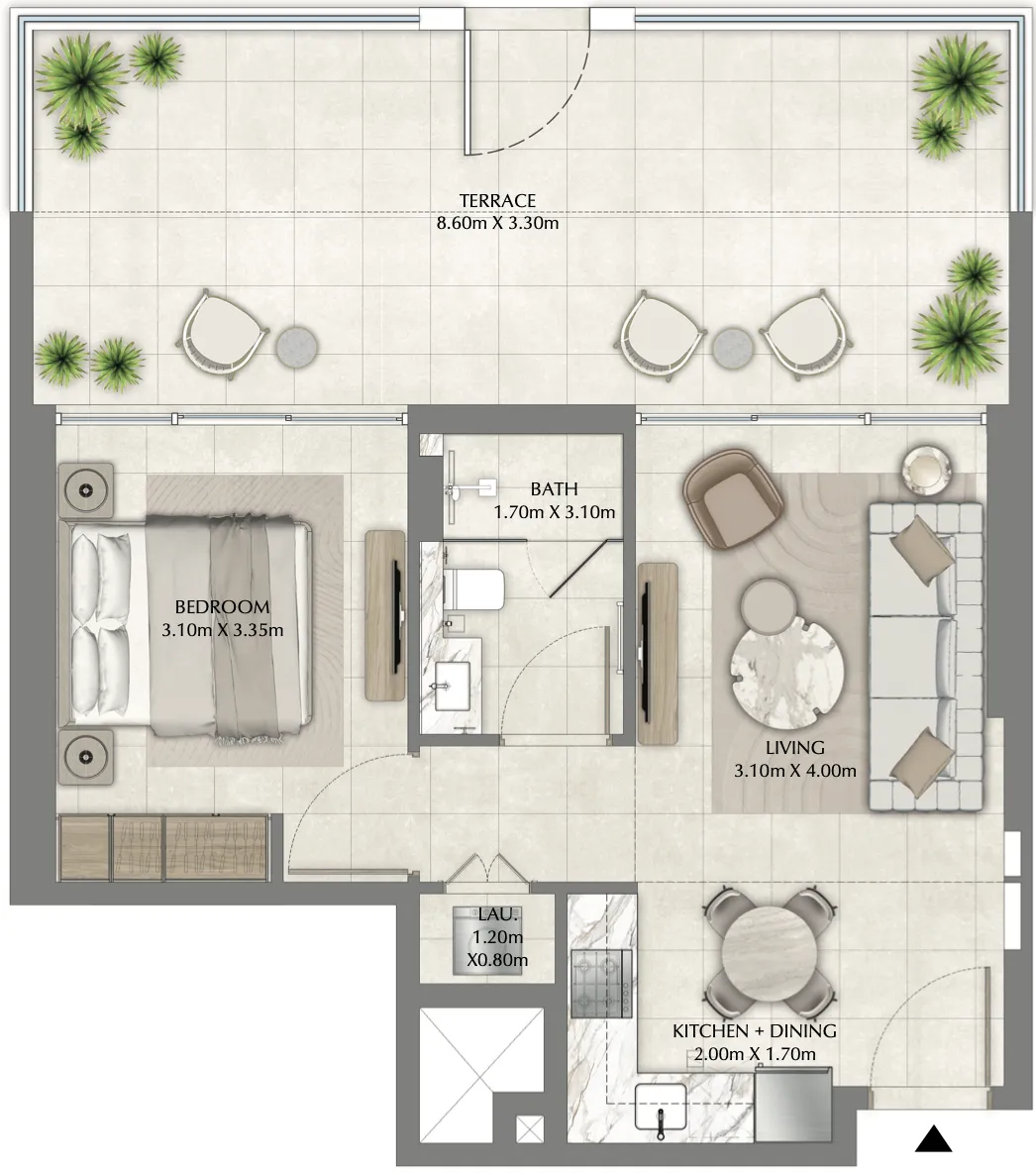 Ginco Properties Vyb at Business Bay 1BR floor plan
