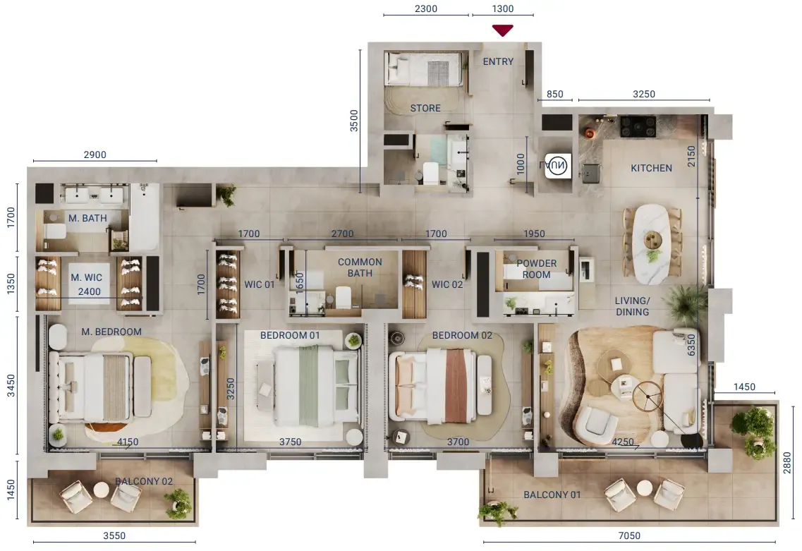 3 bedrooms floor plan
