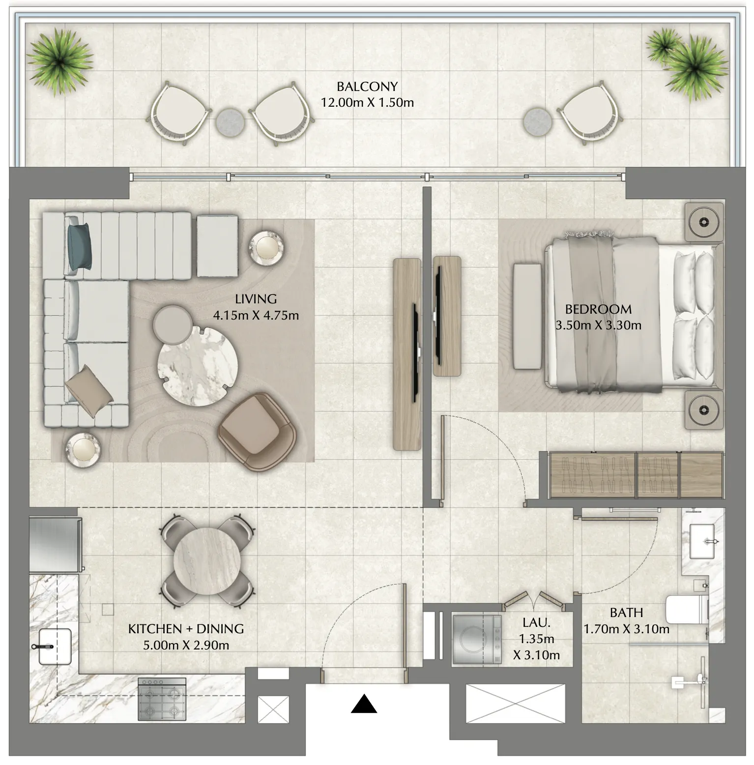 Ginco Properties Vyb at Business Bay 1BR floor plan
