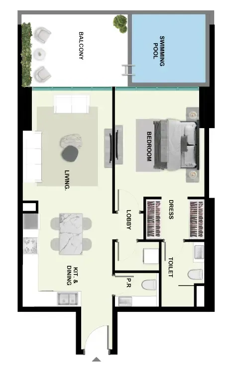 1 bedroom floor plan