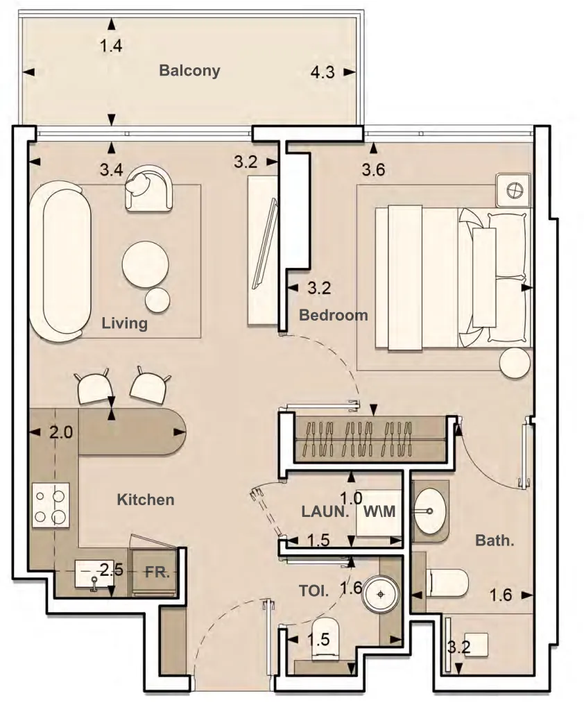S and S Lume Residences 1BR floor plan