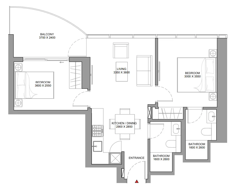 2 bedrooms floor plan